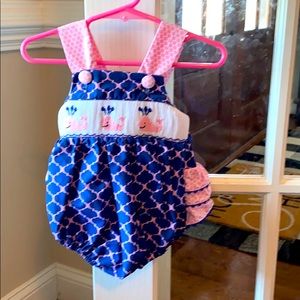 Like New smocked 3month Bubble with Whales